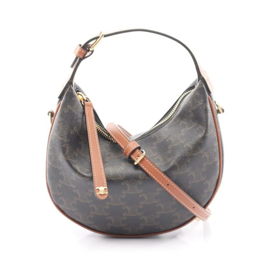 Celine Teen Lulu Triomphe Handbag Canvas Leather Black Brown